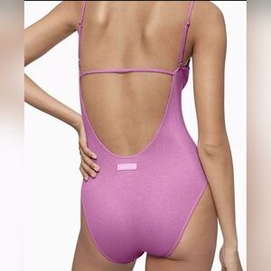 Calvin Klein Womens Pure Ribbed Lounge Bodysuit X-Large Lilac Rain Modal